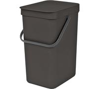 Brabantia Sort & Go Kitchen Recycling Bin (12L / Grey) Stackable Waste Organiser with Handle & Removable Lid, Easy Clean, Fixtures included