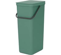 Brabantia Sort & Go Recycle Bin 40L (Grey), Space-Efficient Plastic Recycle Container with Handle, Removable and Stay-Open Lid, Easy to Clean Kitchen Bin without Nooks and Rims