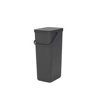 Brabantia Sort & Go Recycle Bin 40L (Grey), Space-Efficient Plastic Recycle Container with Handle, Removable and Stay-Open Lid, Easy to Clean Kitchen Bin without Nooks and Rims