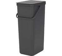 Brabantia Sort & Go Recycle Bin 40L (Grey), Space-Efficient Plastic Recycle Container with Handle, Removable and Stay-Open Lid, Easy to Clean Kitchen Bin without Nooks and Rims