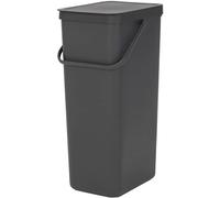 Brabantia Sort & Go Recycling Bin 40L Grey - Stackable, Handle, Removable Lid