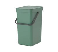 Brabantia Sort & Go Waste Bin 12L (Fir Green), Space-Efficient Plastic Recycle Container with Handle, Removable and Stay-Open Lid, Easy to Clean Kitchen Bin without Nooks and Rims