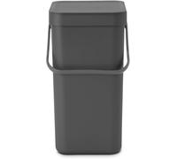 Brabantia Sort & Go Waste Bin 12L (Grey), Space-Efficient Plastic Recycle Container with Handle, Removable and Stay-Open Lid, Easy to Clean Kitchen Bin without Nooks and Rims