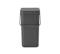 Brabantia Sort & Go Waste Bin 12L (Grey), Space-Efficient Plastic Recycle Container with Handle, Removable and Stay-Open Lid, Easy to Clean Kitchen Bin without Nooks and Rims