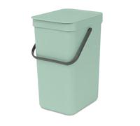 Brabantia Sort & Go Waste Bin 12L (Jade Green), Space-Efficient Plastic Recycle Container with Handle, Removable and Stay-Open Lid, Easy to Clean Kitchen Bin without Nooks and Rims