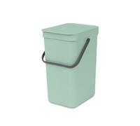 Brabantia Sort & Go Waste Bin 12L (Jade Green), Space-Efficient Plastic Recycle Container with Handle, Removable and Stay-Open Lid, Easy to Clean Kitchen Bin without Nooks and Rims