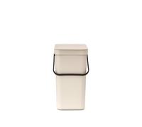 Brabantia Sort & Go Waste Bin 12L (Soft Beige), Space-Efficient Plastic Recycle Container with Handle, Removable and Stay-Open Lid, Easy to Clean Kitchen Bin without Nooks and Rims