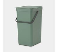 Brabantia Sort & Go Waste Bin 16L (Fir Green), Space-Efficient Plastic Recycle Container with Handle, Removable and Stay-Open Lid, Easy to Clean Kitchen Bin without Nooks and Rims