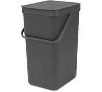 Brabantia Sort & Go Waste Bin 16L (Grey), Space-Efficient Plastic Recycle Container with Handle, Removable and Stay-Open Lid, Easy to Clean Kitchen Bin without Nooks and Rims
