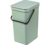 Brabantia Sort & Go Waste Bin 16L (Jade Green), Space-Efficient Plastic Recycle Container with Handle, Removable and Stay-Open Lid, Easy to Clean Kitchen Bin without Nooks and Rims