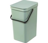 Brabantia Sort & Go Waste Bin 16L (Jade Green), Space-Efficient Plastic Recycle Container with Handle, Removable and Stay-Open Lid, Easy to Clean Kitchen Bin without Nooks and Rims