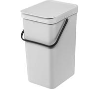 Brabantia Sort & Go Waste Bin 16L (Light Grey), Space-Efficient Plastic Recycle Container with Handle, Removable and Stay-Open Lid, Easy to Clean Kitchen Bin without Nooks and Rims