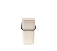 Brabantia Sort & Go Waste Bin 16L (Soft Beige), Space-Efficient Plastic Recycle Container with Handle, Removable and Stay-Open Lid, Easy to Clean Kitchen Bin without Nooks and Rims