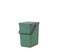 Brabantia Sort & Go Waste Bin 25L (Fir Green), Space-Efficient Plastic Recycle Container with Handle, Removable and Stay-Open Lid, Easy to Clean Kitchen Bin without Nooks and Rims