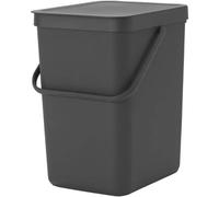 Brabantia Sort & Go Waste Bin 25L (Grey), Space-Efficient Plastic Recycle Container with Handle, Removable and Stay-Open Lid, Easy to Clean Kitchen