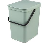 Brabantia Sort & Go Waste Bin 16L (Light Grey), Space-Efficient Plastic Recycle Container with Handle, Removable and Stay-Open Lid, Easy to Clean Kitchen Bin without Nooks and Rims