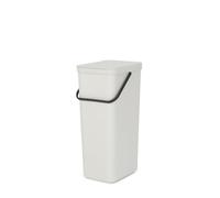 Brabantia - Sort & Go Waste Bin 40L - Large Recycling Bin for Kitchen - Stay Open Lid - Carry Handle - Easy to Clean - Fits Closely to the Wall - Compost Bin - Light Grey - 27 x 35 x 62 cm