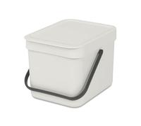 Brabantia Sort & Go Food Waste Bin 6L (Light Grey), Space-Efficient Plastic Recycle Bin with Handle, Removable and Stay-Open Lid, Easy to Clean Kitchen Compost Caddy without Nooks and Rims