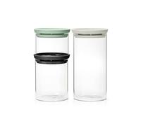Brabantia - Stackable Glass Jars with Lid - Set of 3 - Kitchen Storage - Space Efficient - Keeps Content Fresh - Silicone Seal - Dishwasher Safe - Dark Grey/Light Grey/Jade Green - 0.3L/0.6L/1.1L