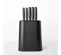 Brabantia Tasty+ 5 Knives Knife Block with Dark Grey Handled Knives & Slotted Countertop Organiser - 6-Piece Set Includes Chef, Bread, Carving, Utility, Pairing Knife Set & Knife Block