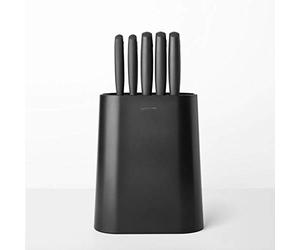 Brabantia Tasty+ 5 Knives Knife Block with Dark Grey Handled Knives & Slotted Countertop Organiser - 6-Piece Set Includes Chef, Bread, Carving, Utility, Pairing Knife Set & Knife Block
