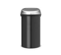 Brabantia Touch Bin, Matt Black/Matt Steel, 60 L | XXL Volume, Soft-Touch Open, Removable Stainless Steel Lid, Sturdy Carry Handle, Protective Rim Base
