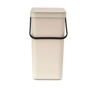 Brabantia Sort & Go Waste Bin 16L (Soft Beige), Space-Efficient Plastic Recycle Container with Handle, Removable and Stay-Open Lid, Easy to Clean Kitchen Bin without Nooks and Rims