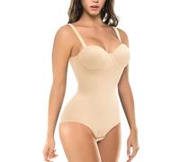 BRABIC Bodysuit Shapewear for Women Tummy Control Dress Backless Bodysuit Tops Body Shaper with Built-in Bra, Beige, Large