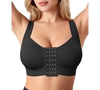 BRABIC Front Closure Post Surgery Compression Bras for Women Mastectomy Bra with Adjustable Straps Wirefree Bra, Black, L
