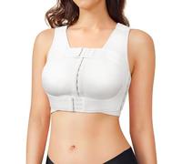 BRABIC Front Closure Post Surgical Compression Everyday Bra for Women Mastectomy with Removable Breast Support Band, White, Medium