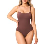 BRABIC Sleeveless Bodysuits for Women - Square Neck Double Lined Backless Going Out Tank Top Body Suit, Coffee, Medium