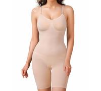 BRABIC Waist Trainer Bodysuit for Women Tummy Control Shapewear Round Neck Seamless Butt Lifter Full Body Shaper (Medium, Beige Mid Thigh)