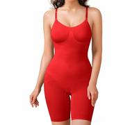 BRABIC Waist Trainer Bodysuit for Women Tummy Control Shapewear Round Neck Seamless Butt Lifter Full Body Shaper, Red Mid Thigh, Large