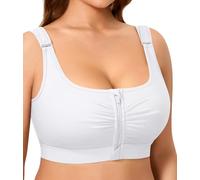 BRABIC Wireless Zip Front Closure Bras for Women No Underwire Full Coverage Comfort Everyday Post Surgery Compression Bra, White, XL