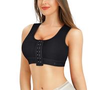 BRABIC Women Front Closure Post Surgery Compression Everyday Bras for Mastectomy Support with Adjustable Straps Wirefree, Black, M