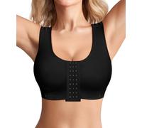 BRABIC Women Front Closure Post Surgery Compression Everyday Bras for Mastectomy Support with Adjustable Straps Wirefree, Black, XS
