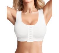 BRABIC Women Front Closure Post Surgery Compression Everyday Bras for Mastectomy Support with Adjustable Straps Wirefree, White, L