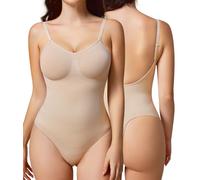 BRABIC Women's Backless Shapewear Bodysuit Tummy control Thong Seamless Body Shaper Sleeveless Compression Tanks Tops, Beige, Medium