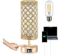 Brabola Crystal Table Lamp, Gold Bedside Touch Control Desk Lamp Women Bedroom Decor Girly Bling Lamps 2 USB Ports Nightstand Night Light with Bulb Included for Home, Office, Living Room
