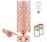 Brabola Crystal Table Lamps, Rose Gold Touch Desk Lamp Bedside Pink Lamp with 2 USB Charging Port Nightstand Night Light Room Decor for Bedroom, Kids Room, Home Office, Living Room,Bar, Restaurant