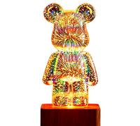 Brabola Firework Bear Light Lamp, Twinkle Cute Bedside Night Light Table Lamp with 7 Color Changing Ambient Nightstand LED Desk Lamp for Kids Room, Bedroom, Home, Office, Nursery