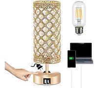 Brabola Gold Crystal Table Lamp, Bedside Nightstand Desk Lamp Touch Control Night Light Women Bedroom Decor Bling Lamps with 4 USB Ports & Bulb Included for Home, Office, Living Room