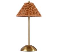 Brabola Rattan Table Lamp, Cordless Boho Wicker Desk Lamp Rechargeable Bamboo Night Light with 3 Light Color & Touch Control for Bedroom, Living Room, Nursery (Brown)