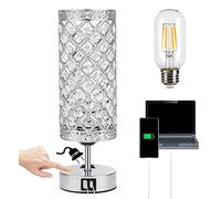 Brabola Silver Crystal Table Lamp, Bedside Nightstand Desk Lamp Touch Control Night Light Women Bedroom Decor Bling Lamps with 4 USB Ports & Bulb Included for Home, Office, Living Room