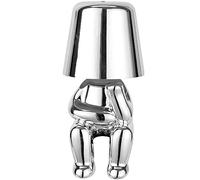 Brabola Thinker Lamp Collection, Wireless Table Lamp Silver Mr Statue Cute Desk Lamp Battery Operated Dimmable Touch LED Bedside Night Light for Bedroom, Living Room, Office (Mr Why)
