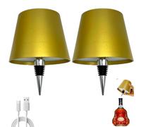 Brabola Wireless Wine Bottle Lamp, Liquor Bottle Light Rechargeable Touch Control Cordless Table Lamp with 3 Color Dimmable for Restaurant, Home, Bar, Office, Christmas (Gold, 2 Pcs)