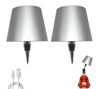 Brabola Wireless Wine Bottle Lamp, Liquor Bottle Light Rechargeable Touch Control Cordless Table Lamp with 3 Color Dimmable for Restaurant, Home, Bar, Office, Christmas (Silver, 2 Pcs)