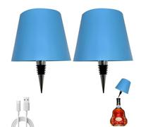 Brabola Wireless Wine Bottle Lamp, Liquor Bottle Light Rechargeable Touch Control Cordless Table Lamp with 3 Color Dimmable for Restaurant, Home, Bar, Office, Christmas (Blue, 2 Pcs)