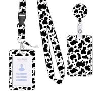 BRABOSTON Badge Card Holder and Neck Lanyard Set Leopards Print Identity Card Badge Holder with Retractable