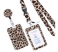 BRABOSTON Badge Card Holder and Neck Lanyard Set Leopards Print Identity Card Badge Holder with Retractable